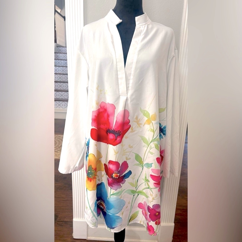 EMERY ROSE by SHEIN, White 3/4 Sleeve  Floral Print Dress Size 0X